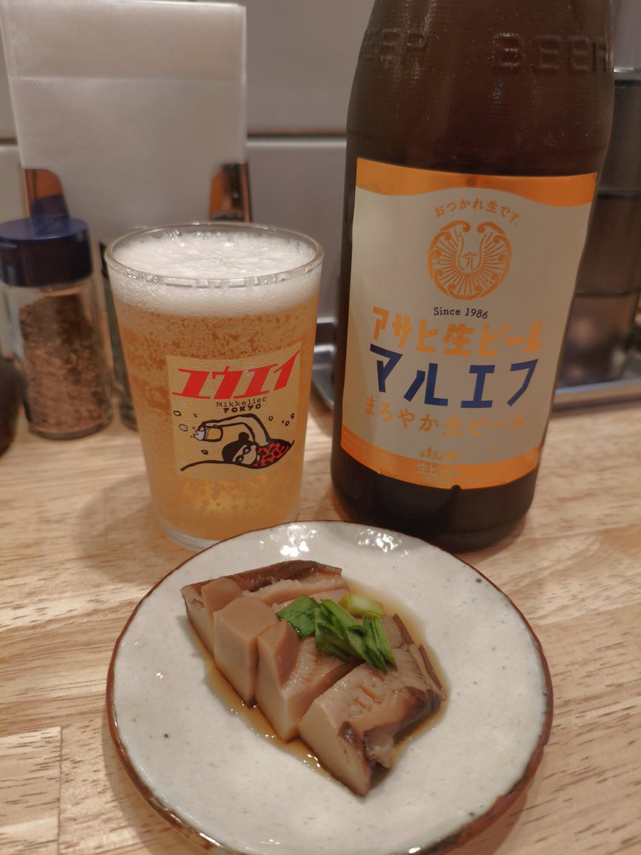 ・だしと麺　遊泳
・東高円寺駅
・油そば(味玉)出汁スープ付き＋ごはん自家製佃煮付き＋(瓶ビール＋ハイボール＋無料お通し椎茸出汁煮×2)
・1350円＋180円＋(680円＋480円)
#すすり歩きレポ