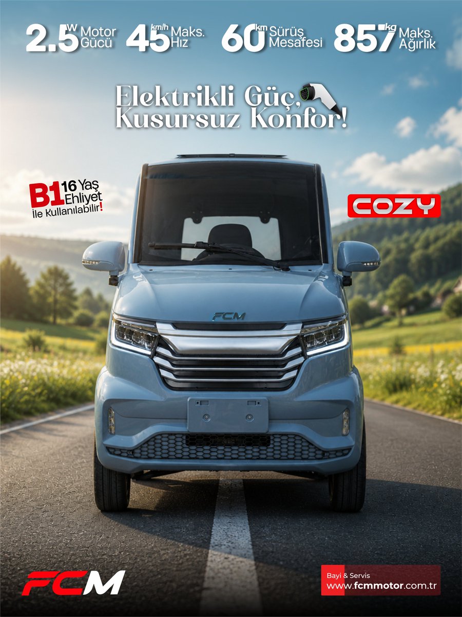 fcmmotor's tweet photo. Cozy – Yeni Nesil Şehir Konforu

Şık tasarımı ve pratik kullanımıyla şehir içi ulaşımda konfor her an seninle.
45 km/h maksimum hız ve 60 km sürüş mesafesiyle özgürlüğü keşfet!
✅ B1 16 yaş ehliyeti ile kullanılabilir.

Şehirde farkını ortaya koy!
Tüm Yetkili Satış Noktalarımızda https://t.co/5DSNpvkZkx