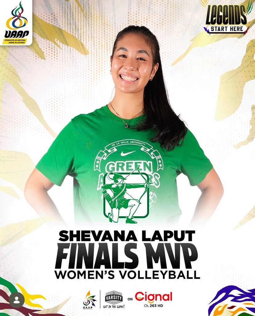 fortaftowers's tweet photo. SHEVANA LAPUT 

Best Opposite Spiker
Player of the Game
Finals MVP
CHAMPION

ALL AT ONCE. What a way to make history. 💚🏹 TAKE A BOW, SHEVANA! #UAAPSeason88 https://t.co/O3vEeGS2DT