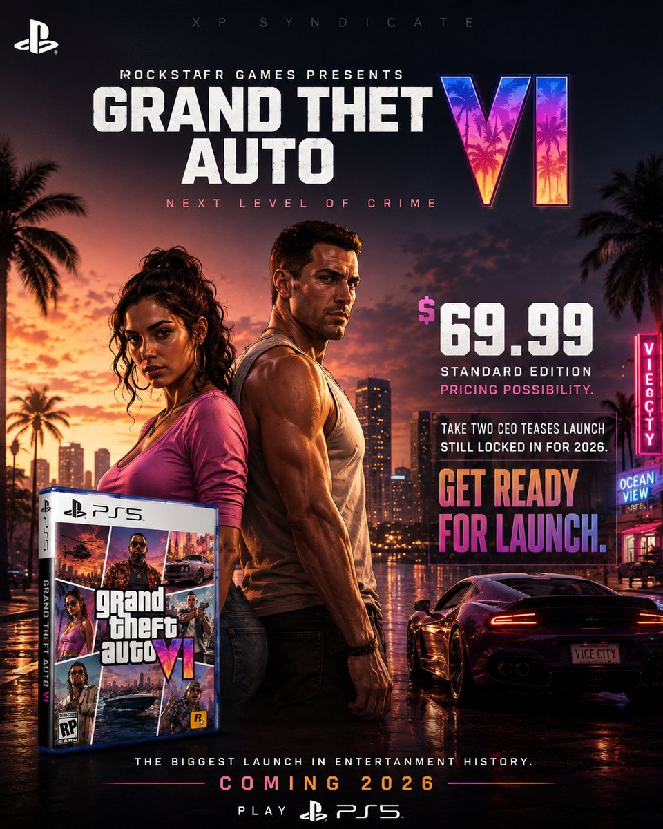 XPSyndicate's tweet photo. Vice City lights.
Next-gen chaos.
2026 can’t come fast enough. 🌴🔥 #GTAVI #GTA6 #ViceCity
Or shorter:
$69.99 for pure chaos?
Worth every cent. 🔥 #GTAVI https://t.co/7C1Tx8oQyD