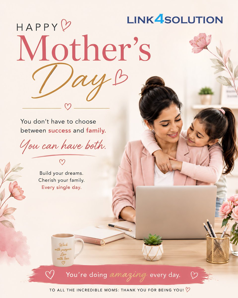 link4solution1's tweet photo. 💖 Behind every strong family is a mother giving her heart every single day. 

To all the moms balancing dreams, work &amp; family — you are truly inspiring. 🌸❤️

Happy Mother’s Day to all the incredible mothers. 
#MothersDay #HappyMothersDay #WorkingMom #WomenEmpowerment https://t.co/Hi09OPo9iZ
