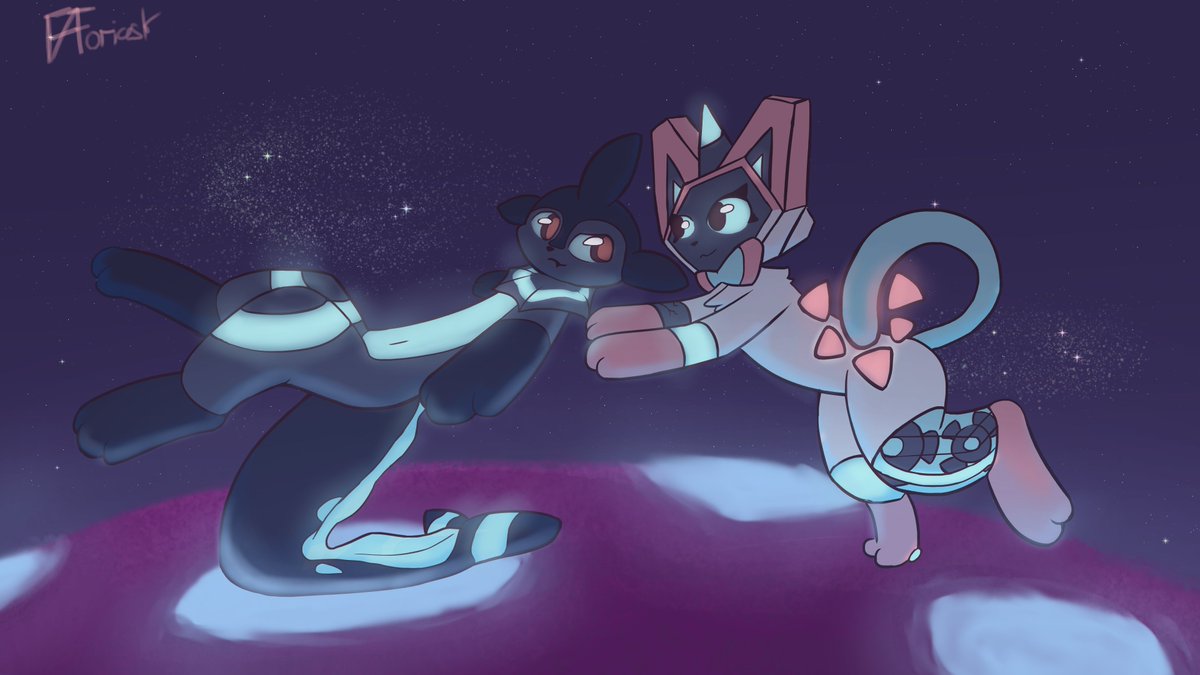 fik_ivan's tweet photo. Almost a year ago I draw this for my wallpaper, I'm still loving it
I don't know, space things, my love, me, all at the same time
And gloww, oh my god glow!

#vaporeon #sylveon #pokemon #ownart https://t.co/jxf3GRCbOp