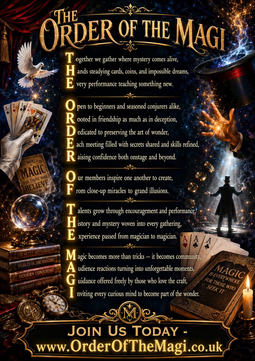 JonathanRoyle4's tweet photo. MANCHESTER'S MAGIC CLUB FOR MAGICIAN'S

England's 3rd Oldest Magical Society for Mystery Magick Entertainers &amp; Mentalism Mind Reading Illusion Performers

Join THE ORDER OF THE MAGI
https://t.co/M7Hk1ujPPX

#magic #magician #OrderOfTheMagi #MindReader #Mentalism #Manchester https://t.co/VImwSdLjOL