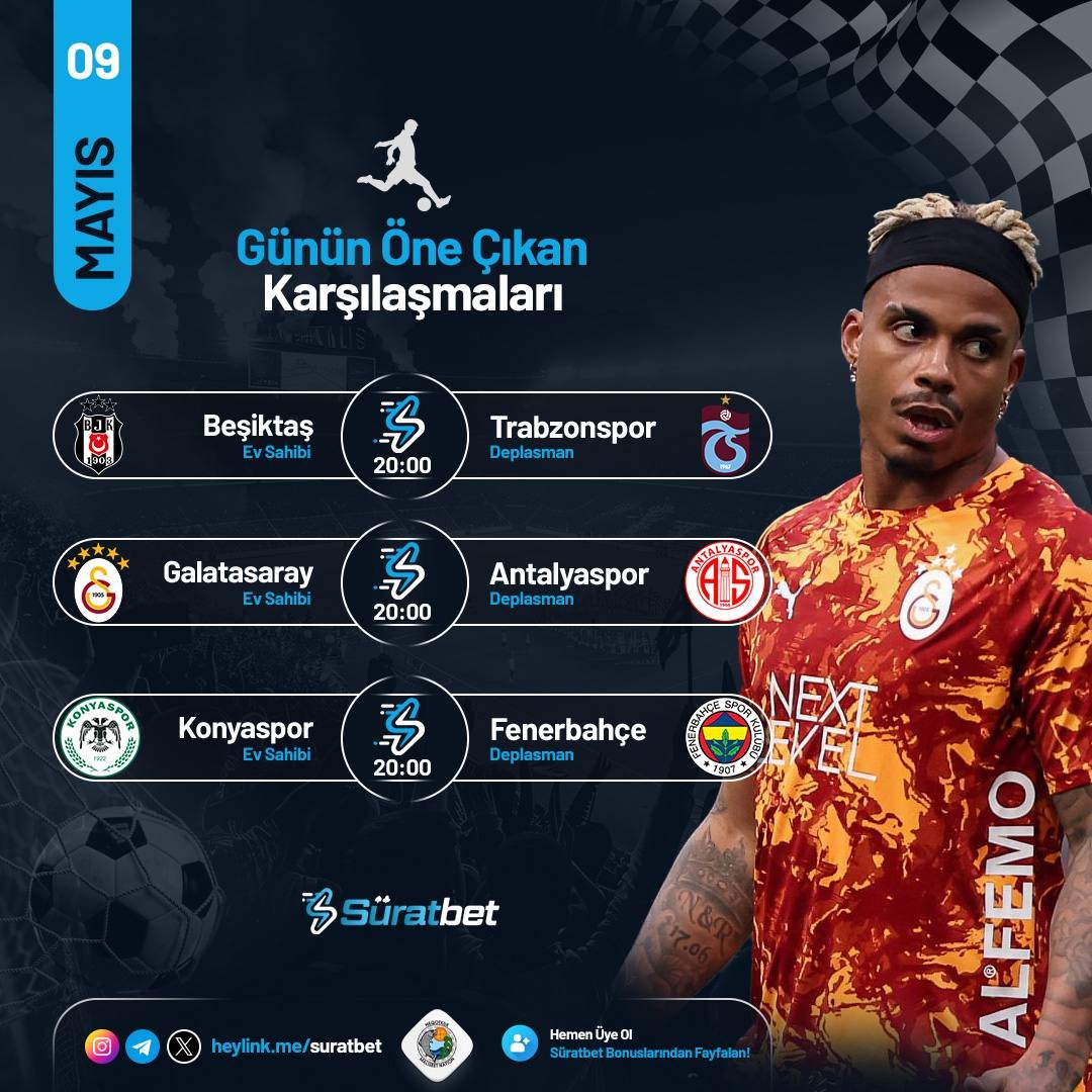 SuratBetTR's tweet photo. 🏟 GÜNÜN MAÇLARI #SÜRATBET'TE

💯 En Yüksek Oranlar Burada! 

⚽️ Beşiktaş - Trabzonspor
⚽️ Galatasaray - Antalyaspor
⚽️ Konayspor - Fenerbahçe

 Süratbet ailesine katıl! https://t.co/jWi5XNh7HD https://t.co/Lz7uUfz90S