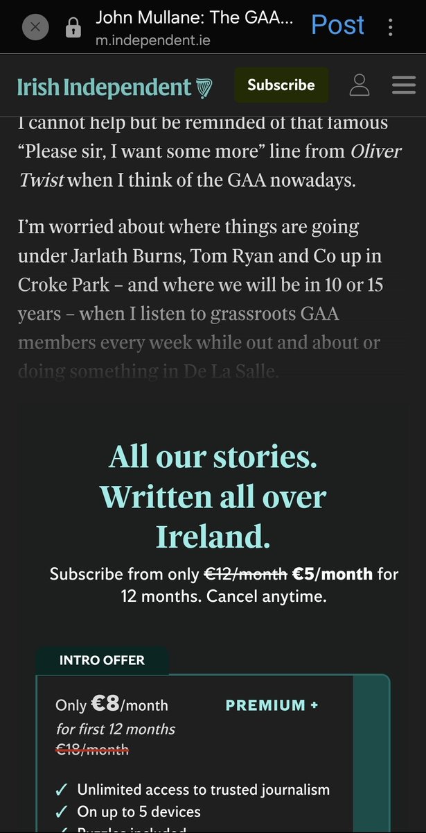 _FeachNews's tweet photo. You need a paid subscription to read John Mullane giving out about having to pay a subscription 😂 https://t.co/vJpqY14n3s