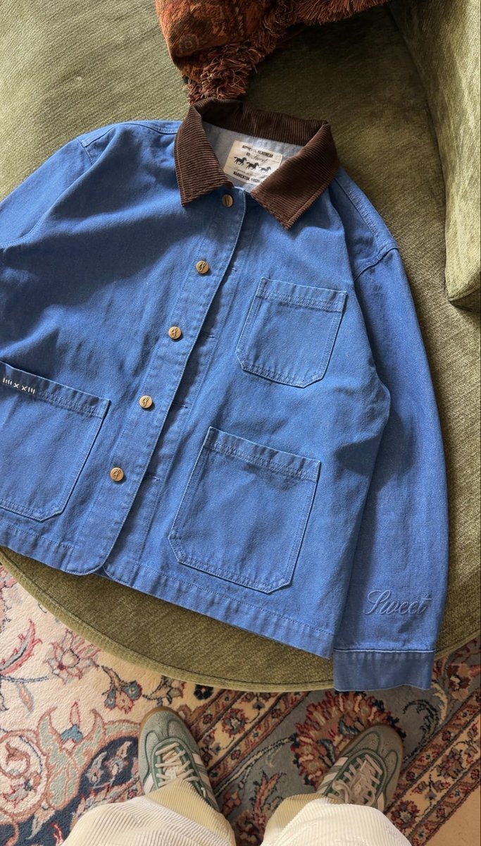 clayg0ff's tweet photo. some recent designs for Sweet:

- Suede leather horse jacket 
- Cable knit rugby polo 
- Tonal Sweet hoodie
- 13oz Denim Chore Coat https://t.co/AMuUwPK1AL