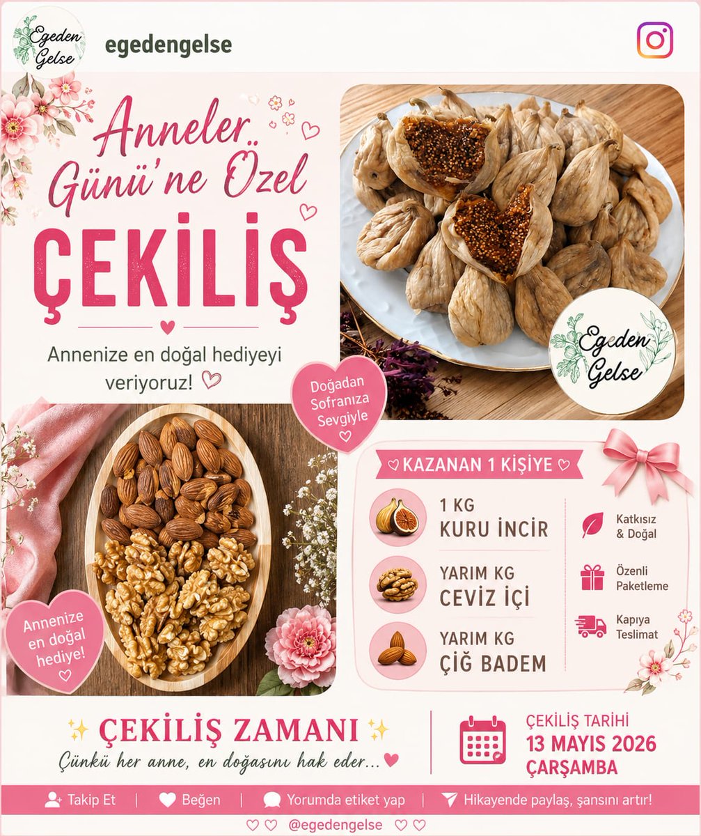 egedengelse's tweet photo. ✨✨✨

Instagram hesabımızda 
✨ ÇEKİLİŞ ZAMANI ✨

🎁 1 şanslı takipçimize doğal ürün paketimizi 
hediye ediyoruz 🙋‍♀️
✨ Ne kadar çok yorum, o kadar şans 🥳
📅 Katılım için son gün: 13 Mayıs 2026 
  Herkese bol şans 🤗
✨ https://t.co/XxpVL45ML0 https://t.co/bhFxA9VgCv