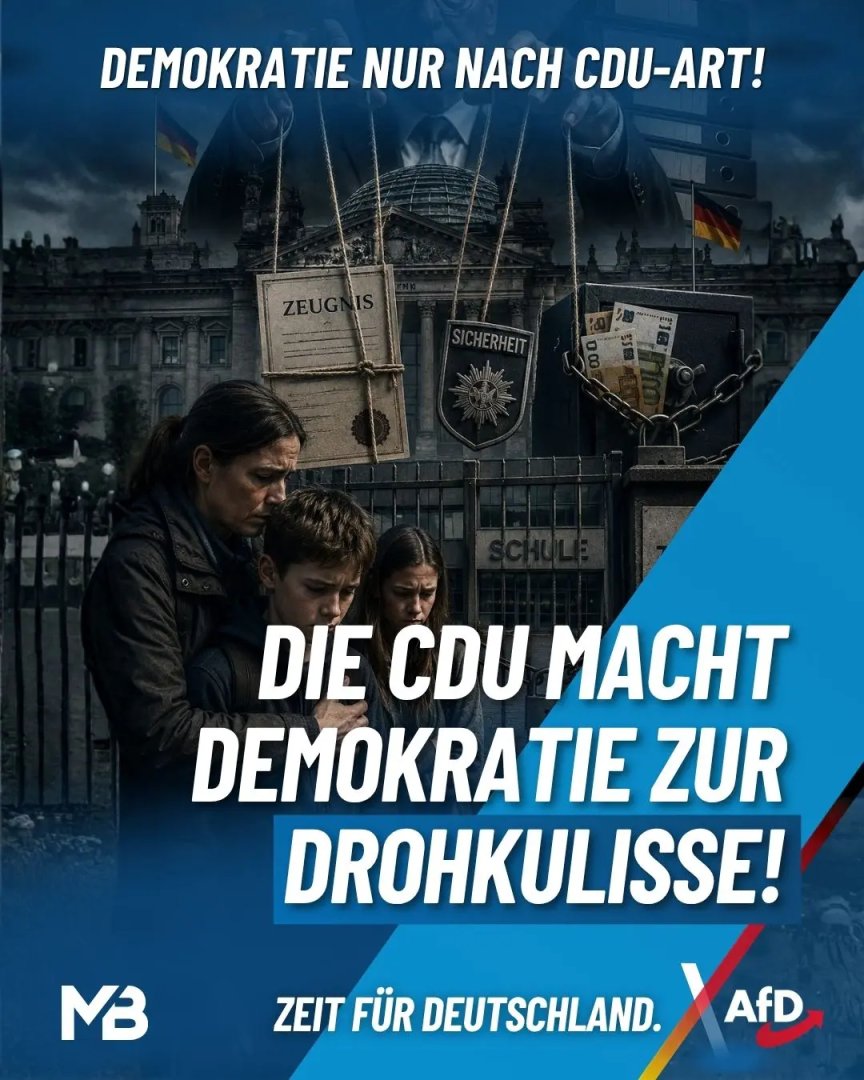 BegerMario's tweet photo. Haseloff droht Wählern mit entwerteten Abschlüssen, gefährdeter Sicherheitskooperation und Geldentzug. Wer demokratisch AfD wählt, soll bestraft werden. Das ist politische Erpressung. Quelle: https://t.co/ezUFB1ImMb
#AfD #CDU #Demokratie #Osten https://t.co/6s0lXaGRBT