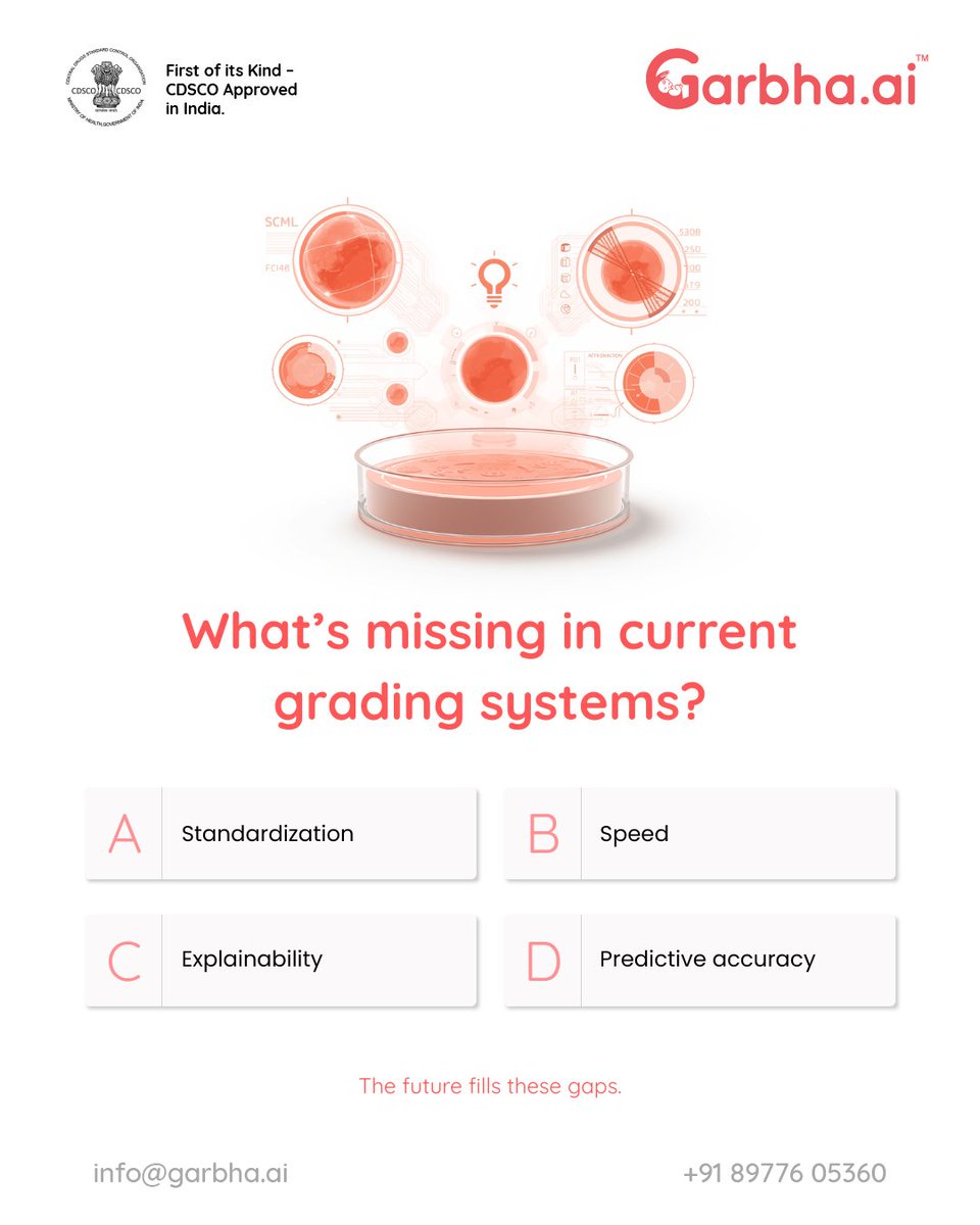 Garbha_AI's tweet photo. What’s missing in current embryo grading systems? 🤔

The future of IVF needs more than observation — it needs intelligence powered by AI.

✨ The future fills these gaps.

#GarbhaAI #IVFInnovation #EmbryoGrading #ArtificialIntelligence #FertilityTechnology #HealthcareAI #IVF https://t.co/3ZWP7MhDxw