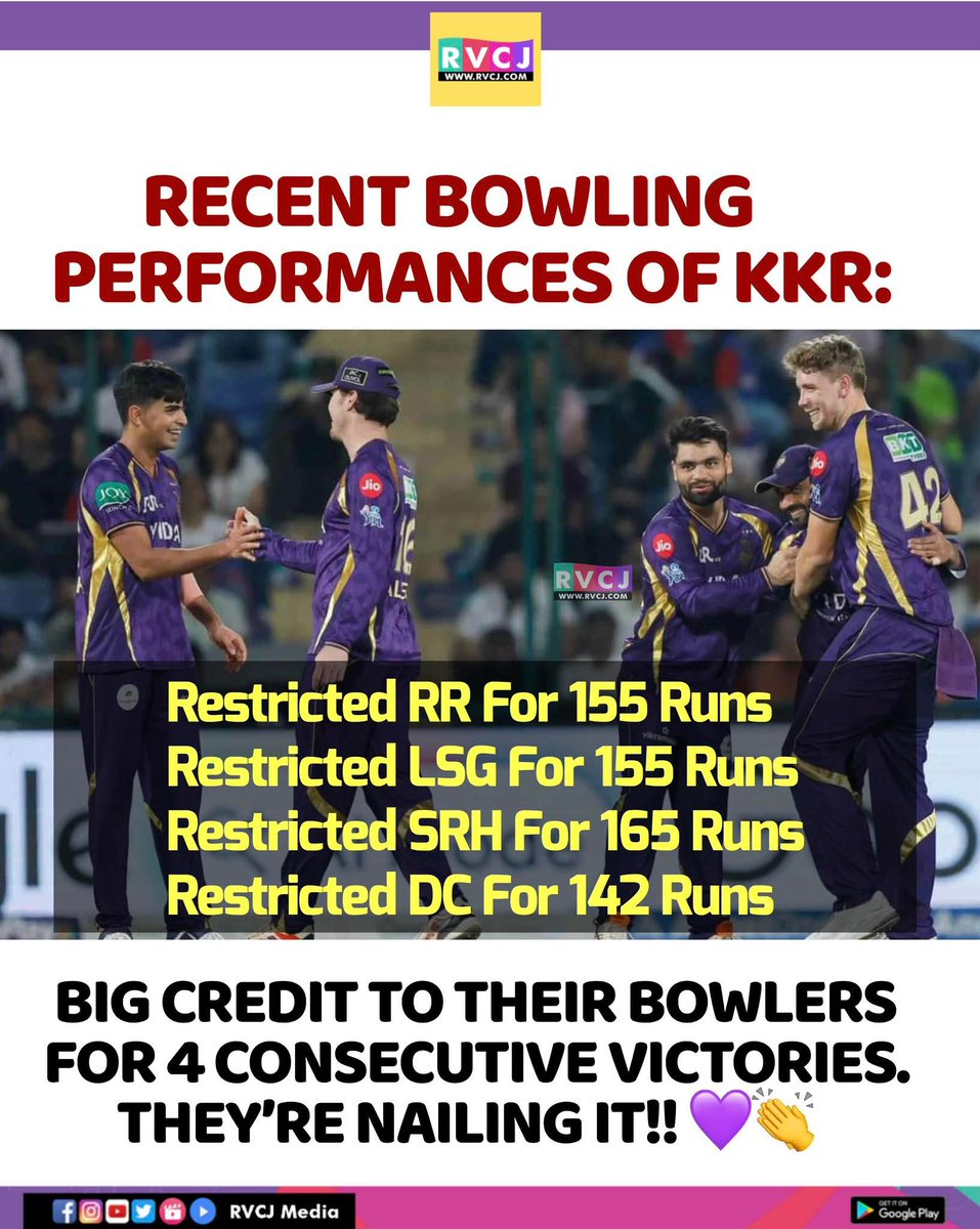 RVCJ_FB's tweet photo. Recent bowling performance of KKR 🔥 https://t.co/rXQnQ4BdsT