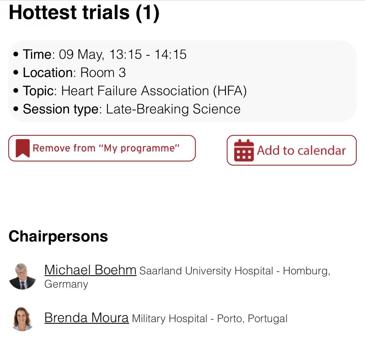 HFA_President's tweet photo. #HeartFailure26 starts TODAY in Barcelona 🇪🇸🫀

🔥One of today’s highlights:
Hottest Trials (1):
🗓️ 9 May | ⏰ 13:15–14:15 |📍Room 3

🔹SUBCUT HF II: Subcutaneous furosemide to support earlier discharge in acute HF
🔹REDOX-AHF: Restrictive vs liberal oxygen targets in acute HF
🔹Re-PHIRE: AZD3427 in HF with pulmonary hypertension group 2
🔹PRAISE-MR: ARNI in HFpEF with secondary MR
🔹CONDUCT-AF: Randomized multicentre AF study

@escardio @MarcoMetra @jozinetm @WilfriedMullens @GianluSava