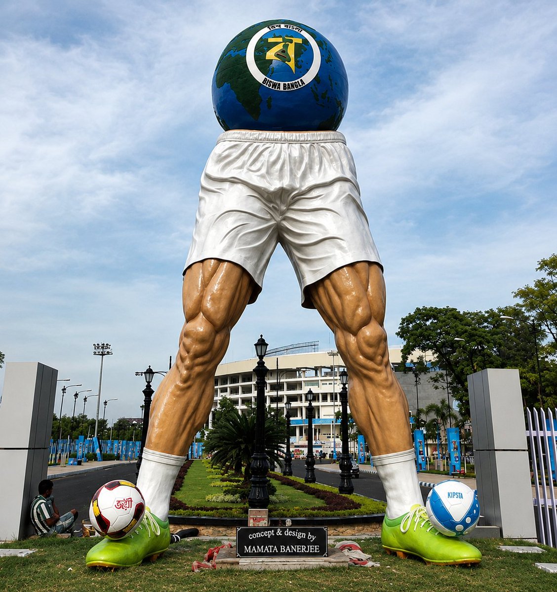 One of Suvendu Adhikari’s first acts after taking oath should be removing this hideous statue from Salt Lake Stadium, Kolkata.

“Conceptualized and designed” by none other than Mamata Banerjee!

Bengal, known for its artistic sense, deserves far better than this abomination.