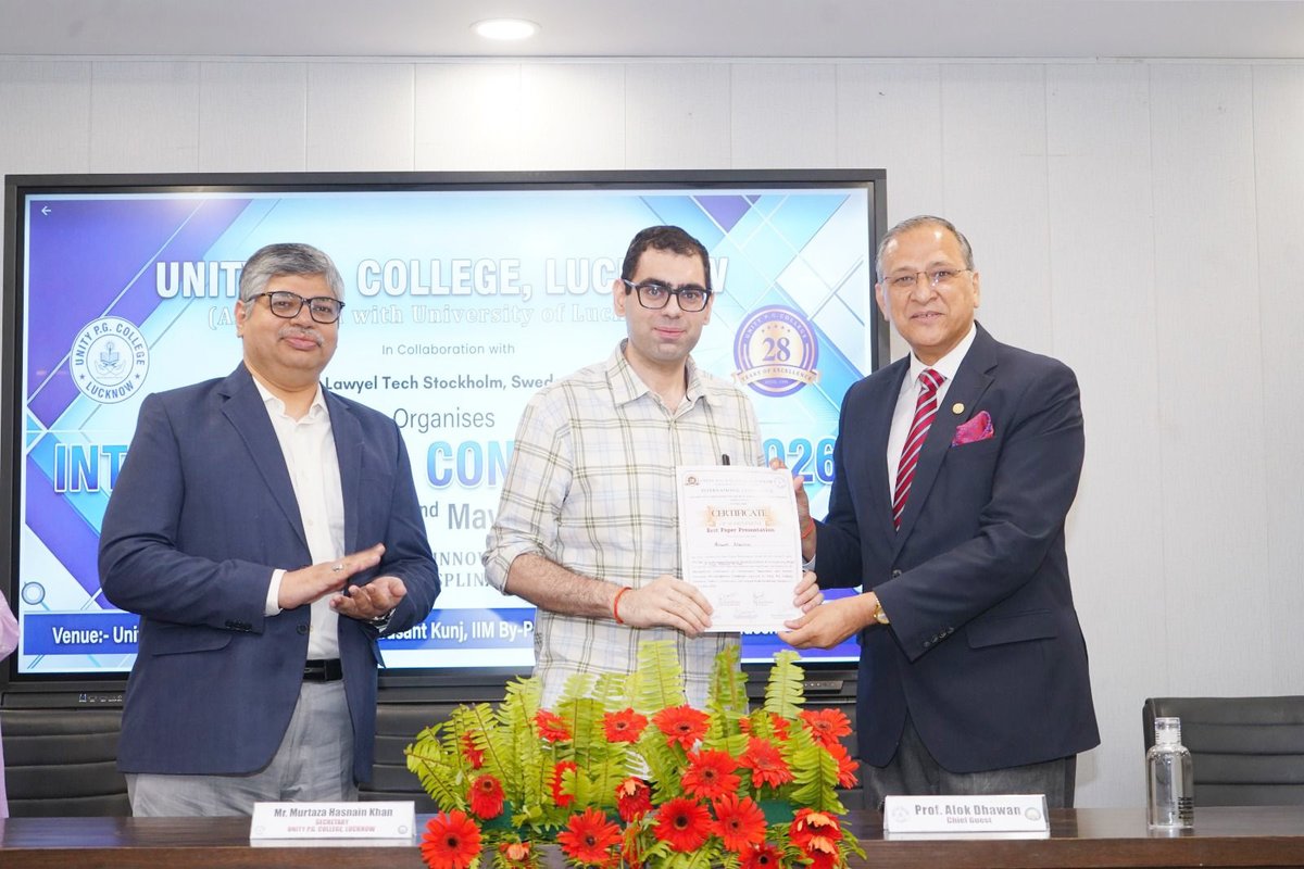 UnityPGLawColl1's tweet photo. Day 2 of IC 2026 featured technical sessions on sustainability, governance, business, culture, ethics, science, &amp; human development under expert moderation. The conference concluded with a valedictory address by Alok Dhawan &amp; awards recognising outstanding research &amp; presentation https://t.co/UPXYiaLye6
