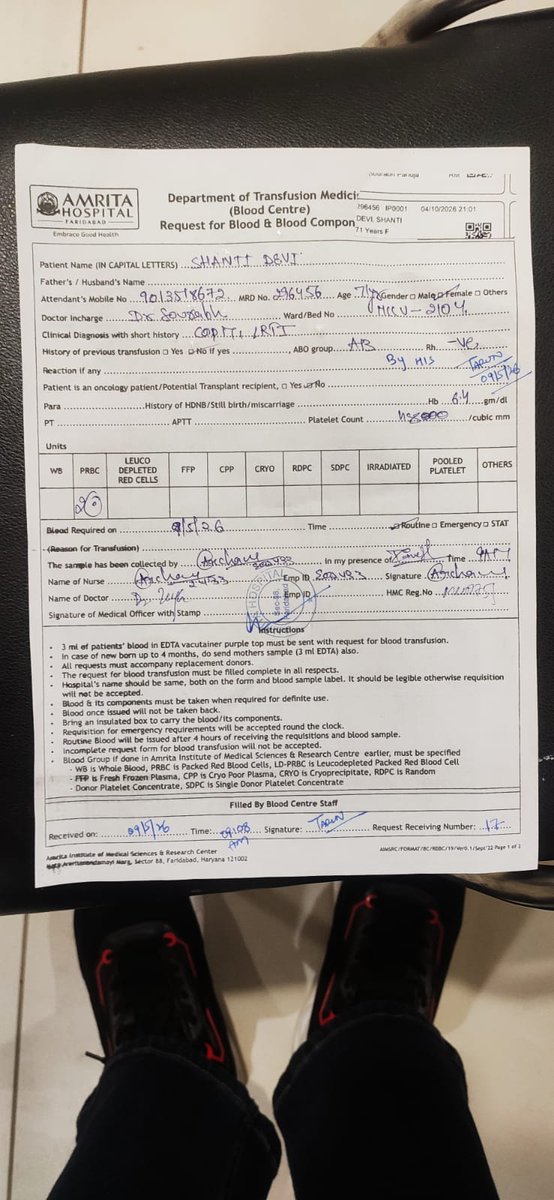 RiddhiWelfare's tweet photo. Require AB &amp; B (NEGATIVE) - 1 Uni
MRD NO - 296456
Patient name - SHANTI DEVI
Age AMRITA Hospital Sector-88 Faridabad
Attendant name- Priyanshu  Contact No. 9953851607 @BloodDonorsIn @Bloodhelpline @BloodAid @BloodsevaIndia @TajinderBagga @bloodgroups4u https://t.co/4ydmECyO4V