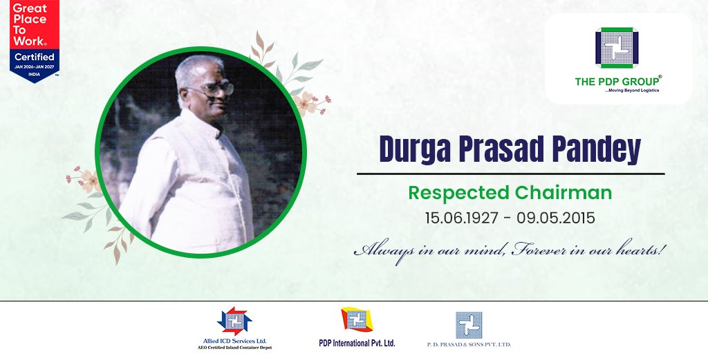 ThePDPGroup's tweet photo. Today, we pay our heartfelt tributes to Shri Durga Prasad Pandey, our beloved Founder &amp; Chairman on his 11th death anniversary.

Remembering a leader whose foundation continues to shape our journey.

#legacyofleadership #gratitude #remembrance #PDPian #founder https://t.co/KTIrbimKrc