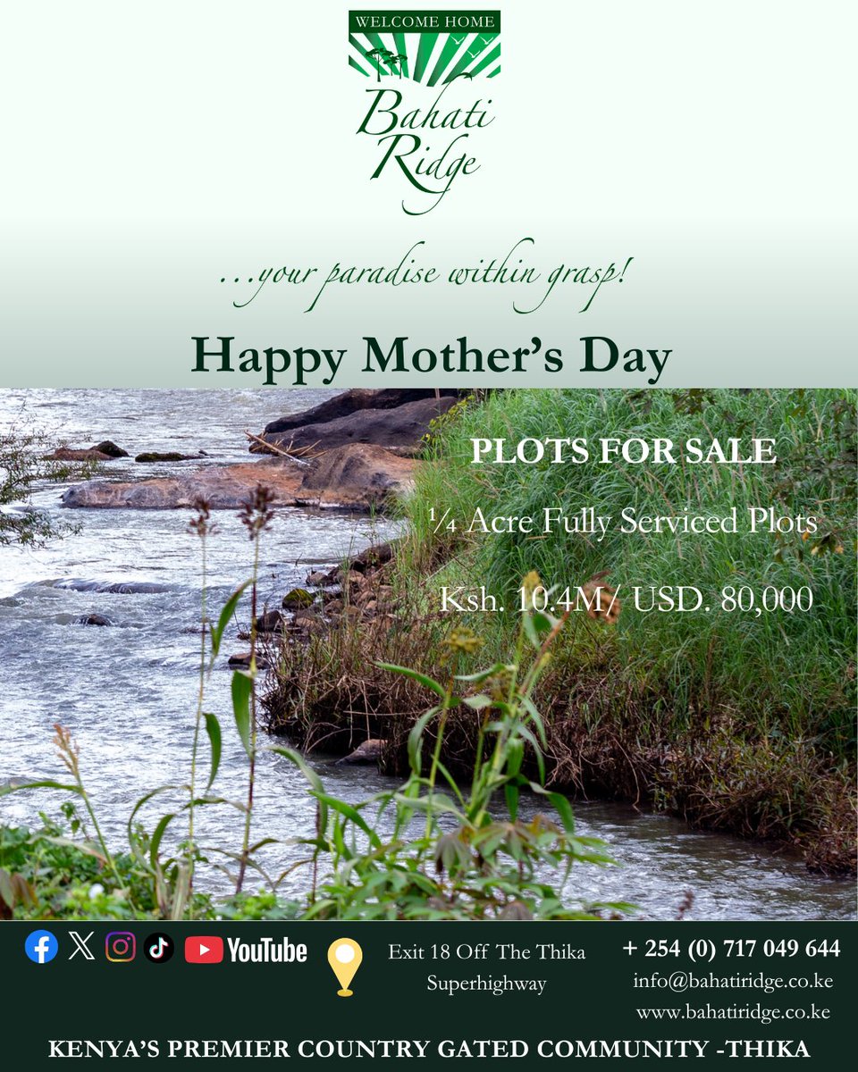 BahatiRidge's tweet photo. Happy Mother’s Day to all the incredible mothers who make every house feel like home. 🌸
From all of us at Bahati Ridge, we celebrate your love, strength, and warmth today and always. 💕
#MothersDay #PlotForSale #GatedCommunity #sopacourt #yourparadisewithingrasp https://t.co/nhc7ZxFY6w