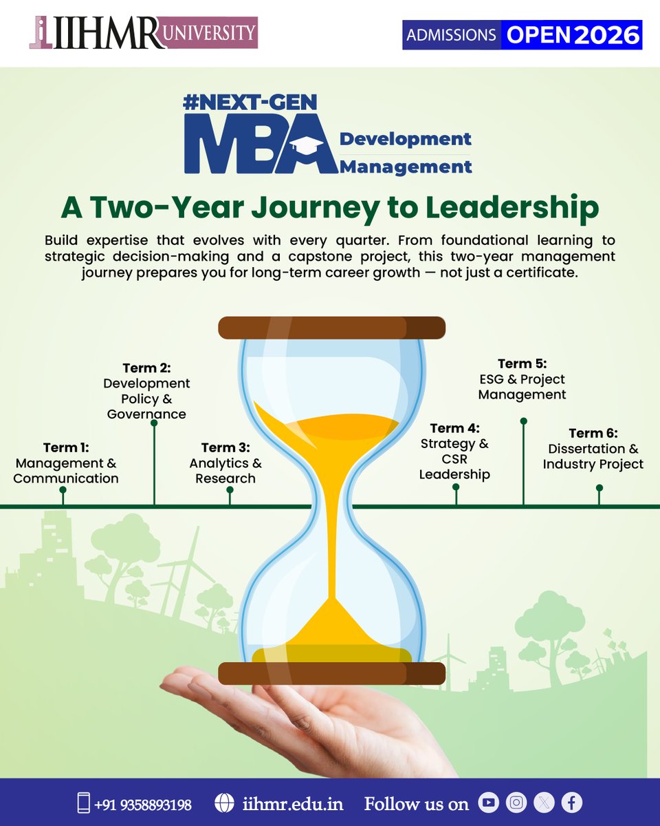 IIHMRUniversity's tweet photo. A Two-Year Journey to Leadership.

#NextGenMBA Development Management at IIHMR University.
Admissions Open 2026.
Visit Now – https://t.co/etNprZLOdp
#IIHMRUniversity #AdmissionsOpen2026 #NextGenMBA #DevelopmentManagement #MBA #LeadershipJourney #ManagementEducation #CareerGrowth https://t.co/ywkqYj9VYl