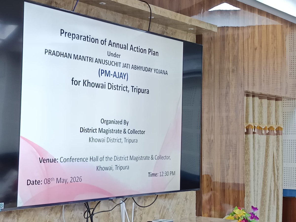 dmkhowai's tweet photo. PM-AJAY Action Plan discussion held at DM’s Office, Khowai on 08/05/2026 in presence of Hon’ble Sabhadhipati & DM & Collector, focusing on SC welfare and inclusive development.
#PMAJAY #Khowai #Tripura #SCWelfare https://t.co/XE33l2QveY