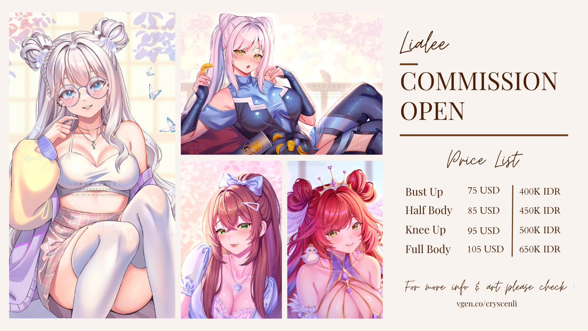 [RTs is highly appreciated ❤❤]

Hi! My commission is OPEN now! 
Let me draw your ideas into something special! ✨💖

International → VGen (link in the comment below) 
Local → DM me

Limited slots available! 
#commissionopen #VGen #VGenOpen