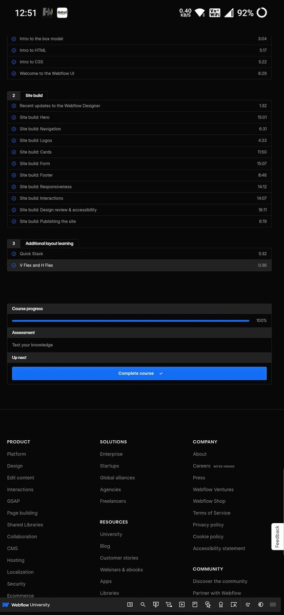 Sirindru's tweet photo. I just completed #Webflow101 course 
Build along with... It's really amazing learning on @webflow university https://t.co/xrv5DWCFoX