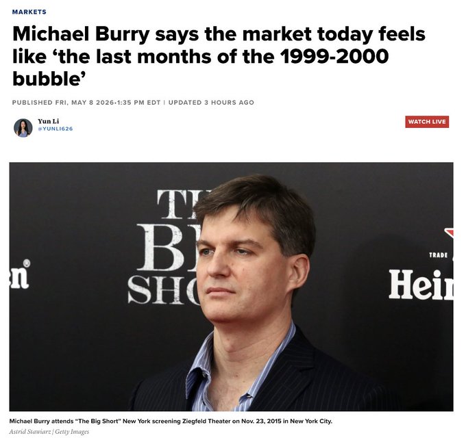 Michael Burry just dropped a chilling WARNING ⚠️

He compared this market to the final months before the dot-com crash, and the data is getting hard to ignore. 

Back in 1999:
Nasdaq Composite went nearly vertical
Qualcomm surged +2600% in a year
Everyone believed tech could only
