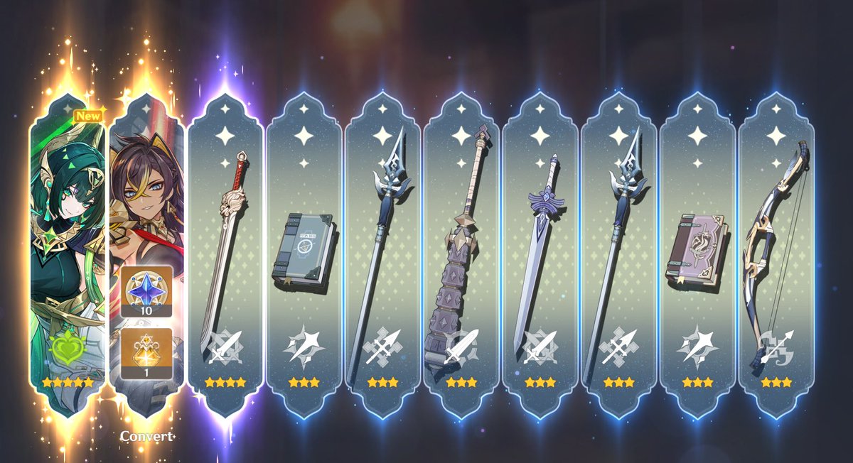 TermX011's tweet photo. @houseofpaimon Couldn't get Chasca but, my first ever double and first ever early on a character banner so I'll take it https://t.co/XptPrOnFio