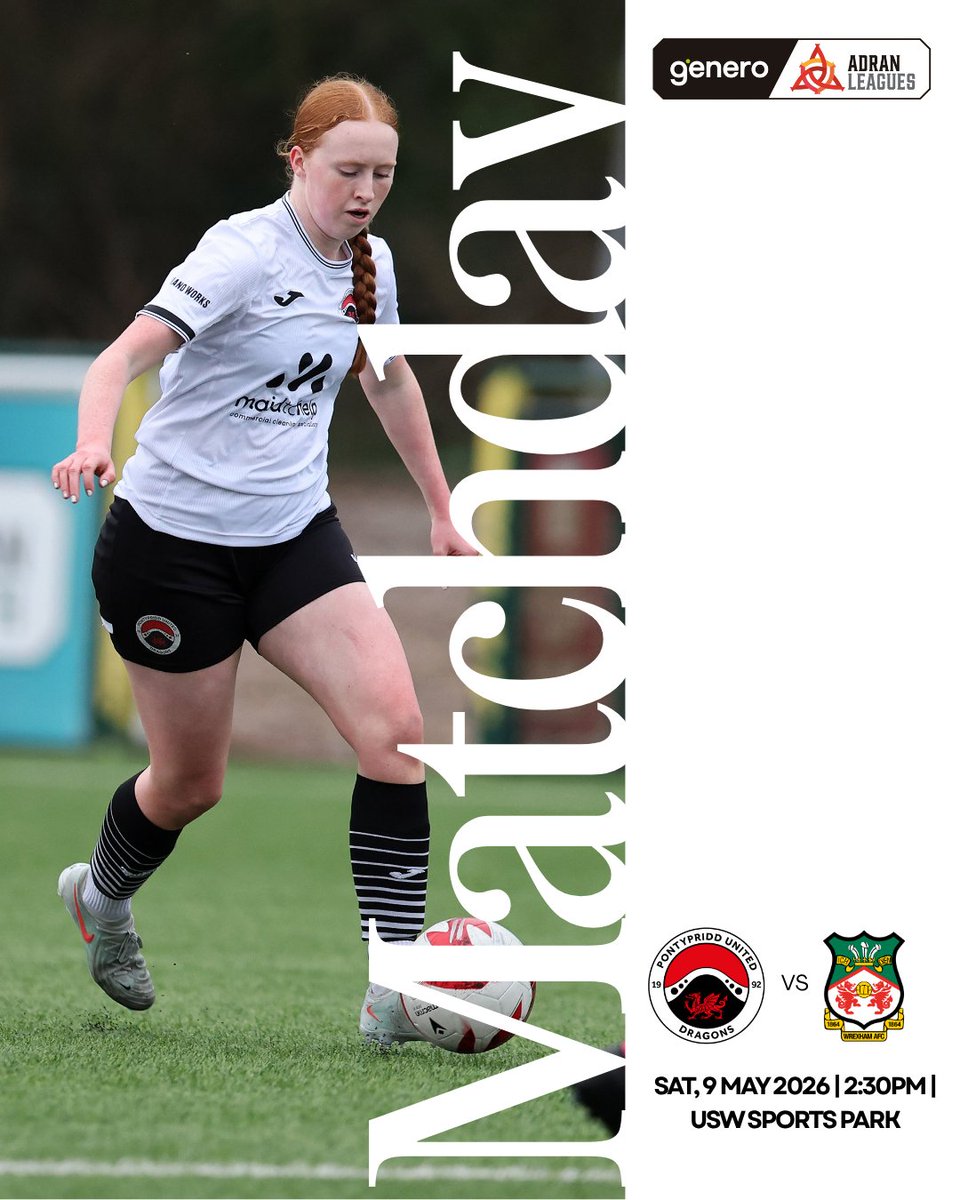 PontyUnitedW's tweet photo. 𝐌𝐀𝐓𝐂𝐇𝐃𝐀𝐘 ⚽️

It's the final game of the season, as we host U19 Premier Conference Champions Wrexham AFC U19 Women. Come on down and show your support! North vs South 🙌.

🆚️ Wrexham AFC U19 Women
🏟 USW Sports Park
⏰ Kick-off: 2:30pm

Let's Go Ponty 🐉👊

#WeAreUnited https://t.co/HF8YOLCT7E