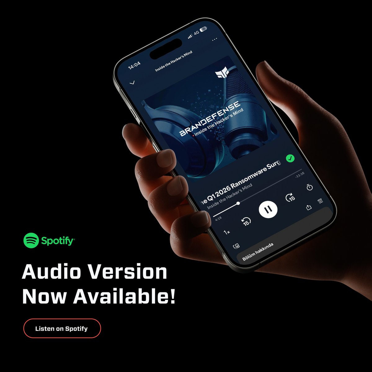 Brandefense's tweet photo. Weekend plans? We’ve got your cybersecurity briefing covered. 🎧

Whether you’re on the road, grabbing coffee, traveling, or just taking a slow Saturday break, tune into the audio version of our latest ransomware intelligence report.

Inside the Hacker’s Mind breaks down:
• The biggest ransomware trends of Q1 2026
• The most active threat groups
• Sector and country targeting shifts
• What security leaders should prepare for next

Threat intelligence, now in a more listenable format.
Listen on Spotify and stay ahead, even on the weekend.
https://t.co/WxakHokzz9

#Brandefense #InsideTheHackersMind #Ransomware #ThreatIntelligence #CyberSecurity #Podcast #SOC #CISO #ThreatResearch #CyberThreats