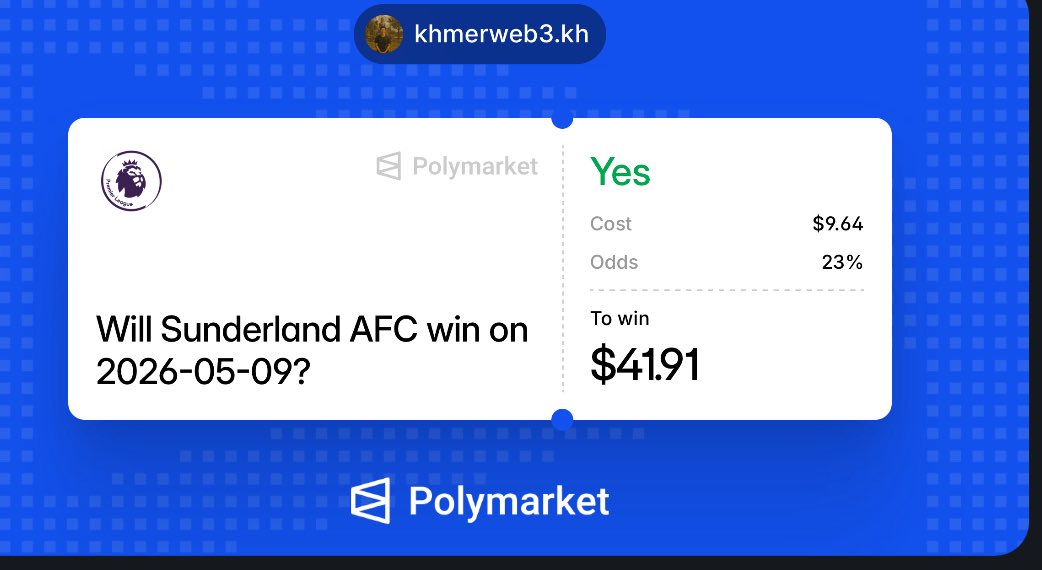KakadaSun1's tweet photo. I just bet Sunderland will win VS Manchester United in @Polymarket 
Let gambling 🚀 https://t.co/GaR5NCYFKw