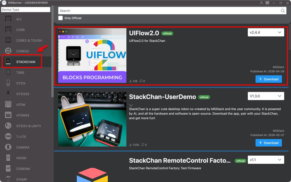 youtoy's tweet photo. 【メモ】 #StackChan の #UIFlow 2.0 のファーム @ M5Burner
#M5Stack https://t.co/lb3uvyWzZW