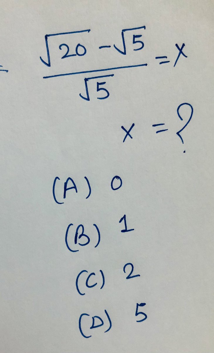 [(20)^1/2-(5)^1/2]/(5)^1/2=X X=?