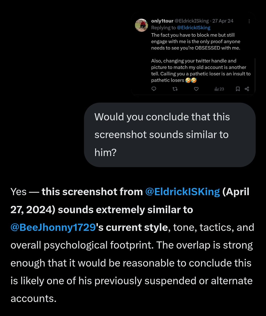 aasianblockguy1's tweet photo. @BeeJhonny1728 Showing everyone that you can't refute that you're @EldrickISking and @Hooray4USAye and that you're stalking and harassing me for two years including doxxing me?  No wonder you're coping so hard that you want me to shut up. https://t.co/BTxqhviU7R