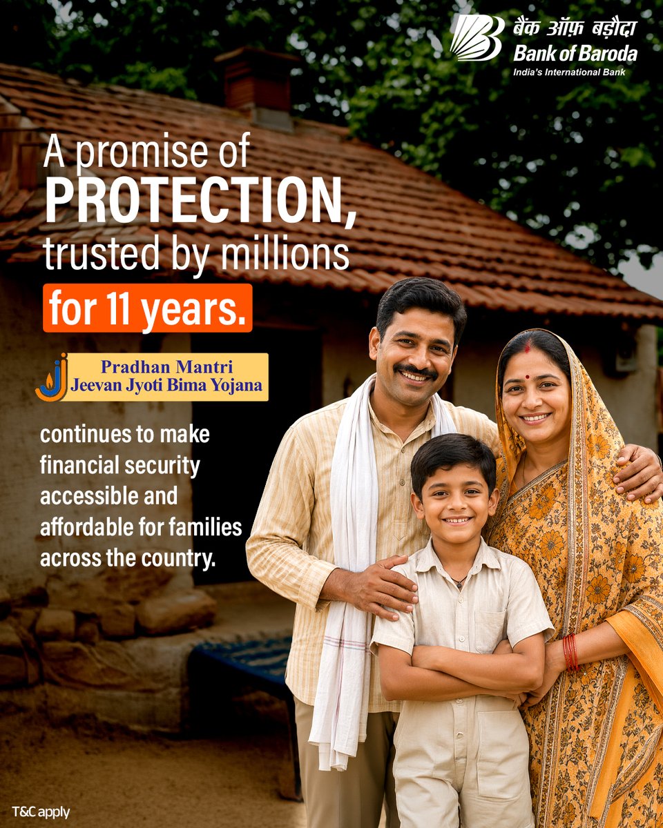 11 years of empowering millions with accessible and affordable financial protection across India.

Pradhan Mantri Jeevan Jyoti Bima Yojana continues to provide affordable life insurance protection to families across India.

✅ Life insurance cover of ₹2 lakh
✅ Premium of just