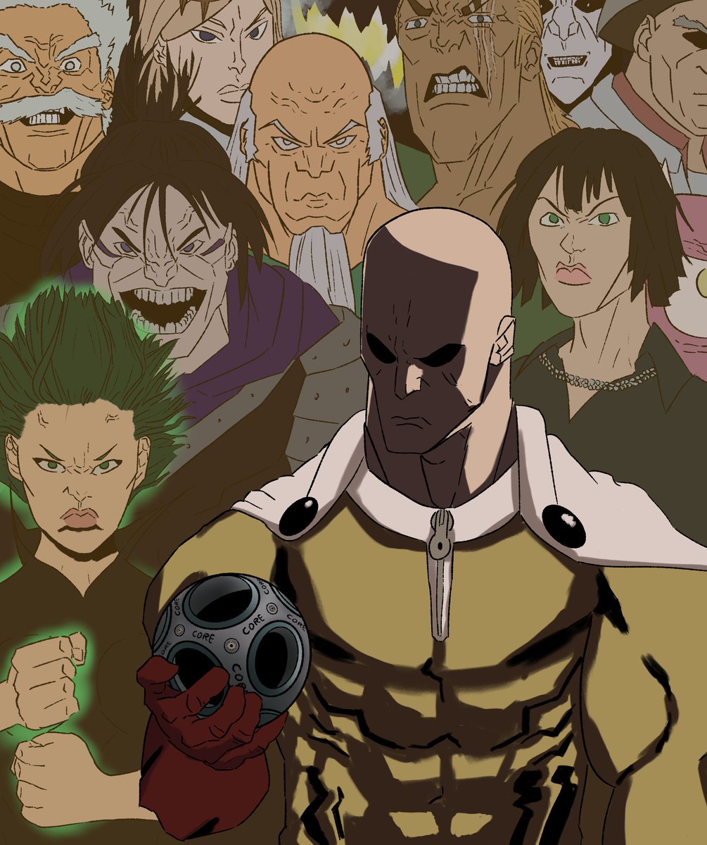yolo92722041's tweet photo. Artists, please recreate this meme with a team fighting against God like Saitama, Blast, Tatsumaki, Empty Void, Cosmic Garou, and another character or two. And instead of Genos’s core, put the moon there. https://t.co/UcWCvXLoUH