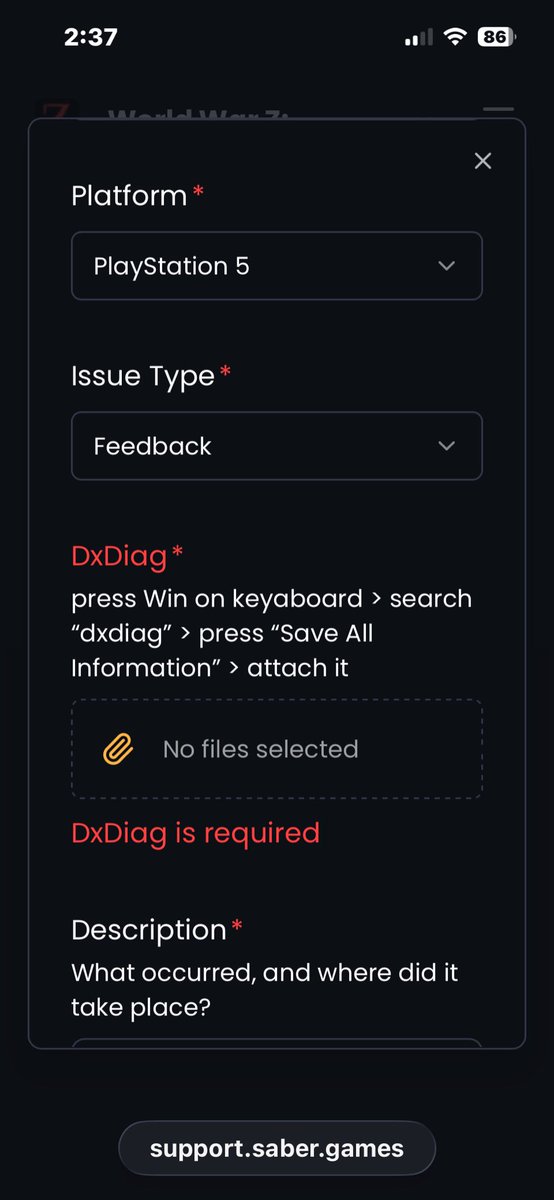 spruebox's tweet photo. @SaberSupport how am i supposed to provide a dxdiag on a console?  -_- https://t.co/Wm6zxotoZt