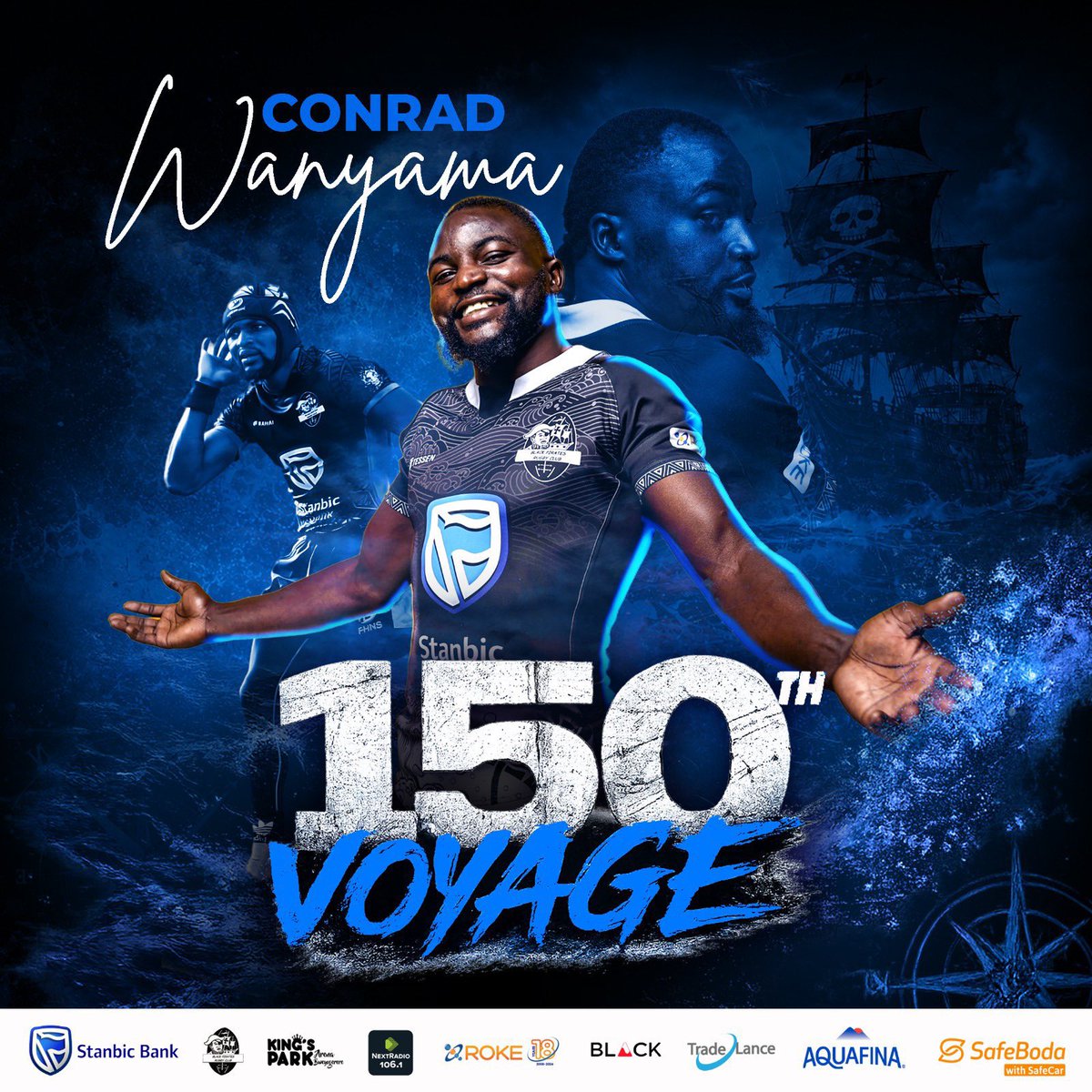 Kingsparkarena's tweet photo. Happy 150th voyage 🏴‍☠️⚓️@ConradWanyama 
You have defended the grounds diligently, standing firm with honor and resilience.🔥

#StanbicPirates ll #RokeWithPirates ll #VisitKPA ll #PiratesStrong https://t.co/5CpklmfHhp