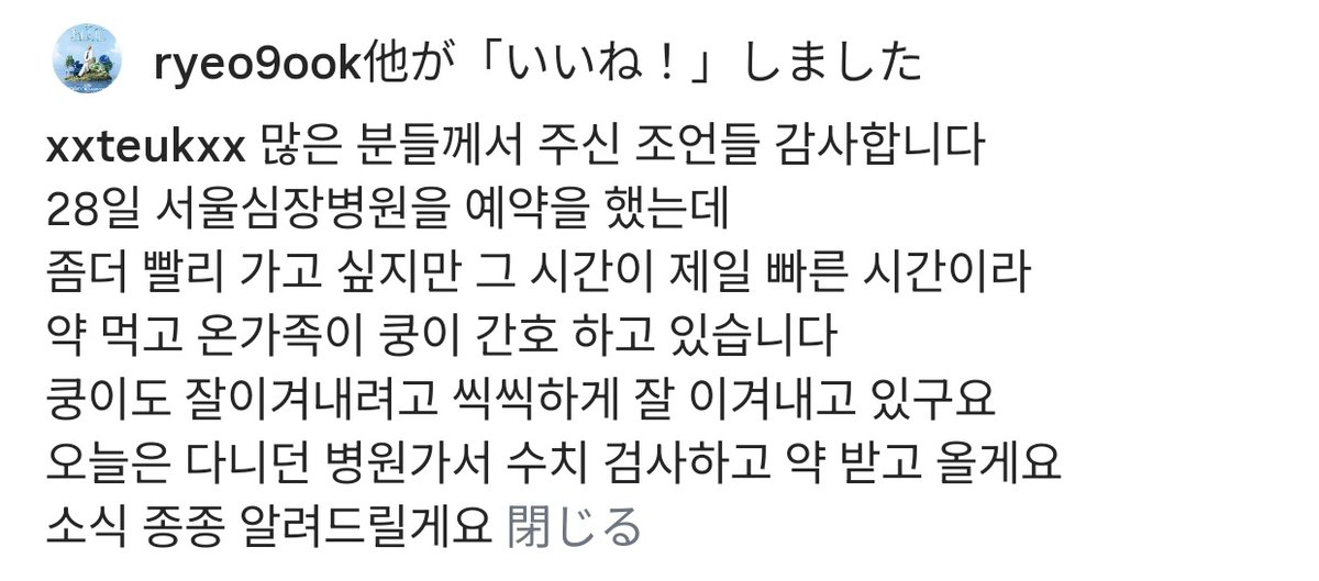 Casa_de_Teuk486's tweet photo. たまたまだろうけど提案したソウル動物心臓病院で28日に診てもらうって😭
まだ日はあるけどクンイ頑張って💪
少しは役に立てたかな?
手術受けられればきっと長く生きられるはず🙏
#Simkoong #Leeteuk https://t.co/yJboGxB6dQ