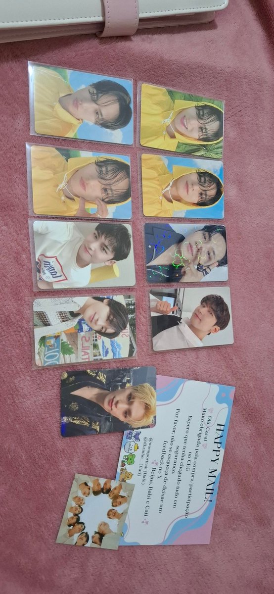 mingyuneno's tweet photo. feedback super mega positivo pras queridas @dkzinho__ @wonuportrait que trouxeram os cards mais lindinhos do mundo pra minha casa 🫶 chegou tudo certinho, bonitinho e bem embalado!! https://t.co/DSxHaielWn