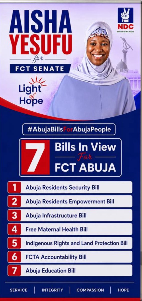 Governance is about serving the people diligently. Incoming FCT senator @aishaYesufu has outlined 7 key bills to improve the lives of FCT residents.