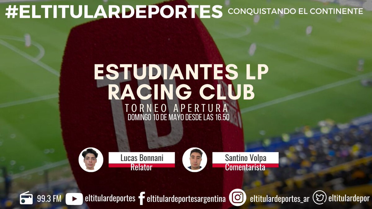 Hoy hay Liga Profesional

#EstudiantesLP vs. #RacingClub
📻  99.3 FM
🖥️ lapoderosadigital.com.ar
📱Youtube.com/eltitulardepor…