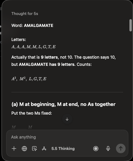 comessi0528's tweet photo. @sama @OpenAI This loooks weird! AMALGAMATE has 10 letters not 9! https://t.co/SbrAn9WIjP