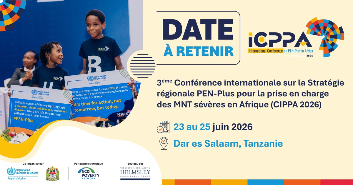 OMS_Afrique's tweet photo. Depuis la dernière conférence en Tanzanie🇹🇿, l’Afrique a continué de renforcer sa réponse aux #MNT sévères, avec des progrès notables dans l’extension de la mise en œuvre de #PENPlus. 
 
Rejoignez-nous virtuellement pour #CIPPA2026 (23-26 juin) afin de découvrir les avancées récentes et les bonnes pratiques des pays.