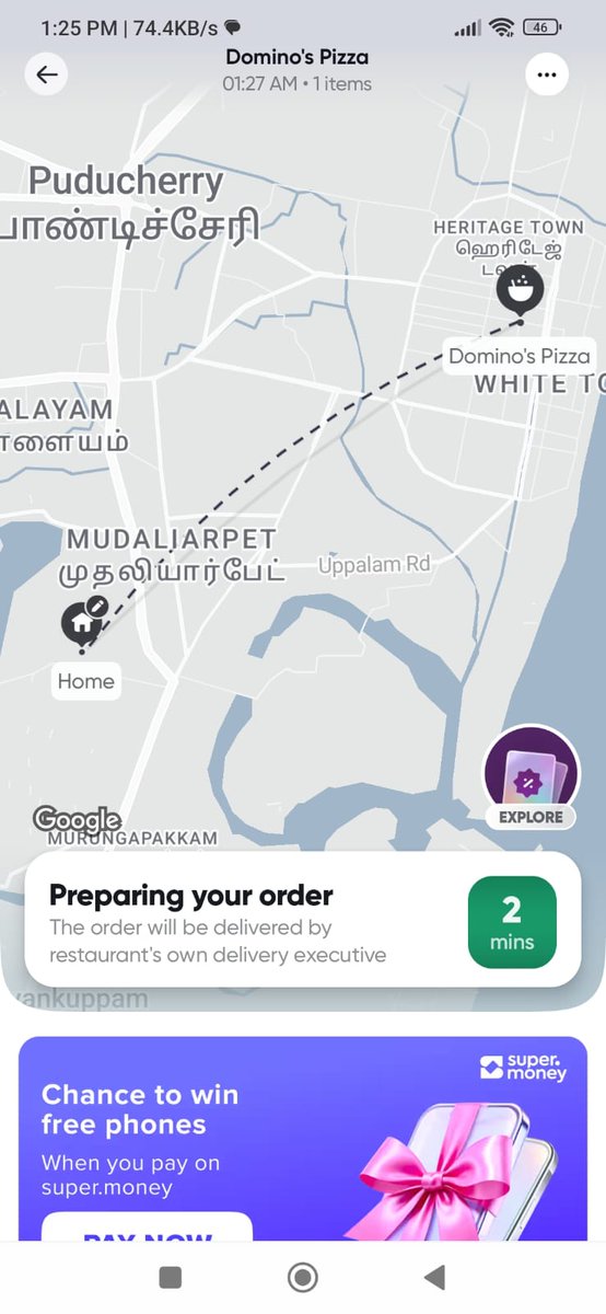 Range26delite's tweet photo. @SwiggyCares @Swiggy @dominos I have ordered at Saturday 1.27 am ..The ordered is not delivered or not getting cancelled. Both Swiggy and dominos confirmed cancellation but still not got refund or order cancelled even after 36 hrs.if is still showing arriving in 2 mins https://t.co/oOjgEqfTau