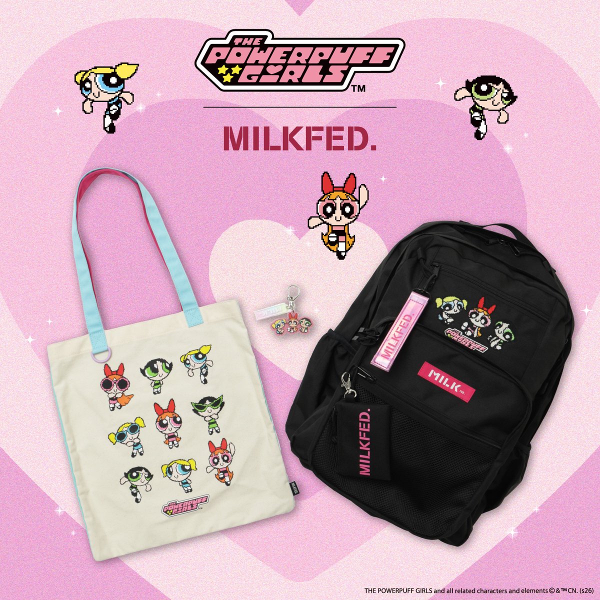 zozojp's tweet photo. ＼✨💗MILKFED. × POWER PUFF GIRLS💗✨／

カートゥーン  ネットワーク アニメで人気を誇る大人もときめく、最強 ガールズ🌈
パワーパフ  ガールズ とMILKFED.が初のコラボレーション！

ブロッサム、バブルス、バターカップの3人のヒロインにフィーチャーし、お出かけが楽しみになるアイテムを身につけて🎶

@MILKFEDJP