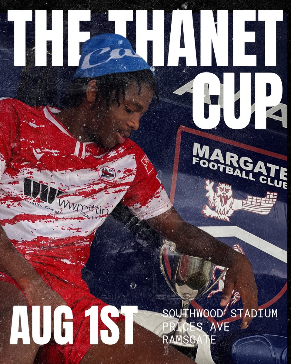 RamsgateFC's tweet photo. 🏆 The Thanet Cup Returns

The Thanet Cup is back after a four-year break.

The Rams have held the trophy since a 2–1 victory at Hartsdown Park in 2022 and now it’s back on the line.

On Saturday 1st August, the local rivals meet once again in a summer derby at the WW Martin Community Stadium. 🔴⚪

🎟️ Ticket prices for the match are:
Adults: £7.50
Concessions: £6.00

All Ramsgate FC 2026/27 season ticket holders receive FREE entry.

Ramsgate FC vs @margate_fc 

You can still secure your Early Bird Season Ticket here:
https://t.co/FDk9vFdKYj