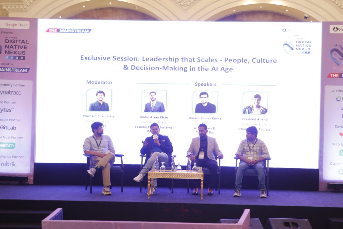 TheMainstream7's tweet photo. At #DigitalNativeNexus2026, the exclusive session on “Leadership that Scales - People, Culture &amp; Decision-Making in the AI Age” focused on how organizations are fostering innovation-driven cultures in an increasingly AI-powered landscape.

#TheMainstream #GoogleCloud #Brio https://t.co/59QV1AeB6r