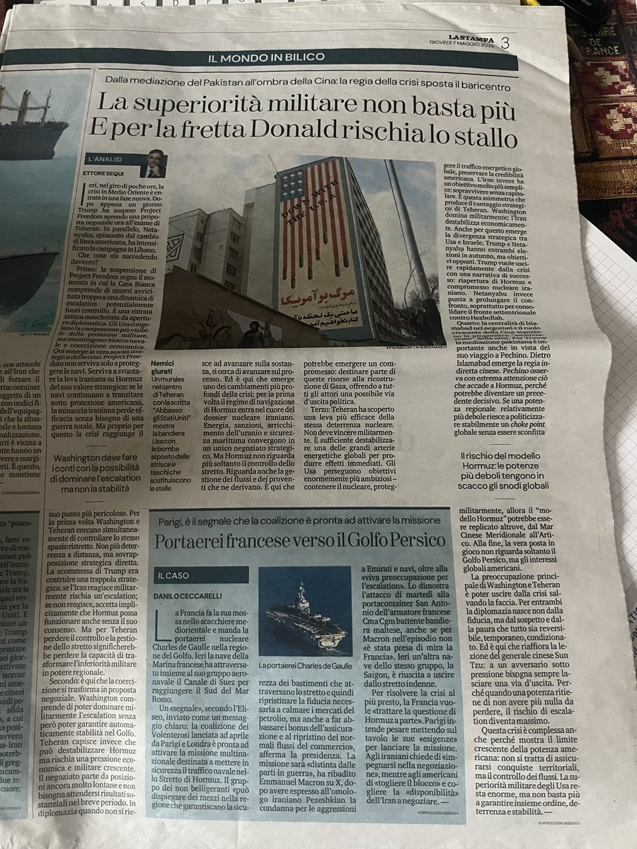 paoloangeloRF's tweet photo. Interessante analisi di #sequi” la casa bianca comprende di essersi avvicinata troppo ad una dinamica di escalation potenzialmente fuori controllo è una ritirata tattica mascherata da apertura diplomatica.. la coercizione si trasforma in proposta negoziale..”#lastampa https://t.co/jnUist3Elo