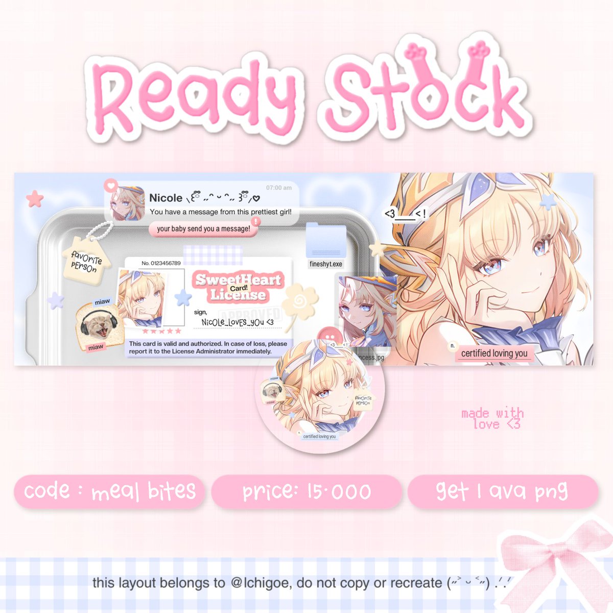 lchigoe's tweet photo. rts are veryy appreciates! 🍥✨️

haloo aku hadir membawa layout ready stock nicole <3 price on pict yaa! free retext jugaa :3
bisa DM/WA akuu aja, payment via QRIS 𖹭 yuk bawa pulang (˶˃ ᵕ ˂˶) 

t. rs genshin #bealanja https://t.co/rgAo1HiKsB