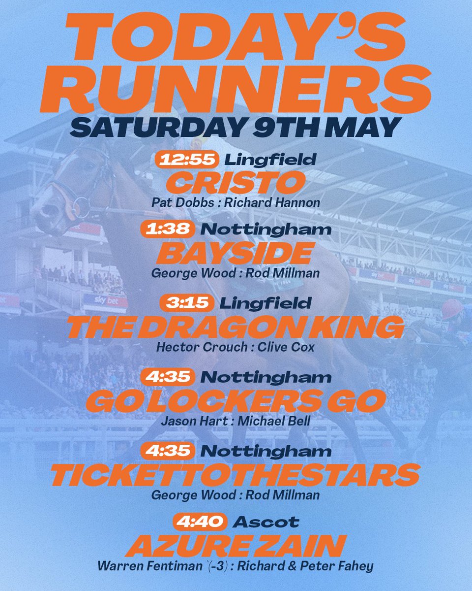 MprUpdates's tweet photo. We have yet another busy Saturday with 6 runners from @LingfieldPark, @NottsRacecourse and @Ascot. Good luck to all! #TeamMPR https://t.co/mGerzUCT9L