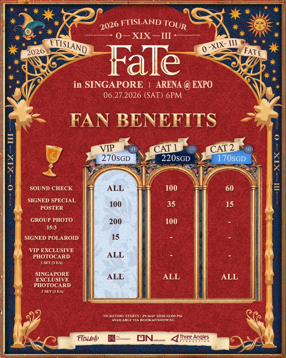 프리마돈나 여러분! 
드디어 2026 FTISLAND TOUR 0 – XIX – III ‘FaTe’ in SINGAPORE의 모든 정보가 공개되었습니다 🔮
우리의 ‘FaTe’가 싱가포르에서 이어집니다 💛
FTISLAND와 함께 특별한 추억을 만들어봐요 ✨

PRIMADONNA!
All details for the 2026 FTISLAND TOUR 0 – XIX – III ‘FaTe’ in